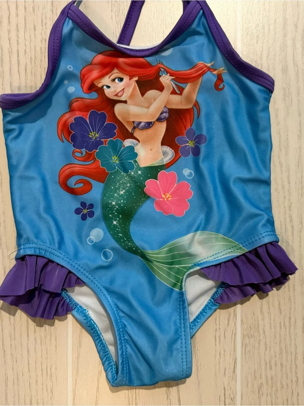 Disney Baby Ariel Little Mermaid One Piece Swimsuit Girls 12M Ruffle Blue